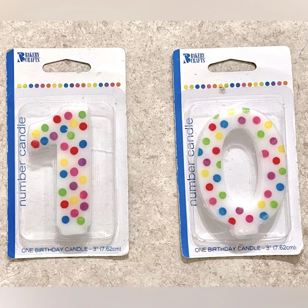 BAKERY CRAFTS Number: 1 & Number 1 Polka Dot Birthday Candles size 3” NIB
